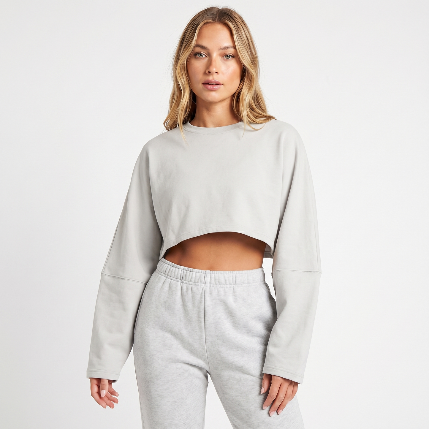 Women's Oversized Cropped Crew Neck Sweatshirt Loungewear Top