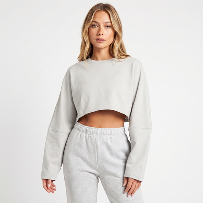 Women's Oversized Cropped Crew Neck Sweatshirt Loungewear Top