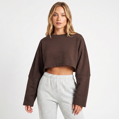 Women's Oversized Cropped Crew Neck Sweatshirt Loungewear Top