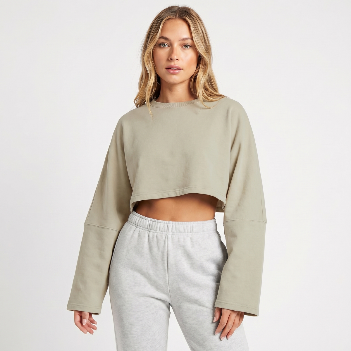 Women's Oversized Cropped Crew Neck Sweatshirt Loungewear Top