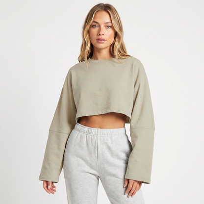 Women's Oversized Cropped Crew Neck Sweatshirt Loungewear Top