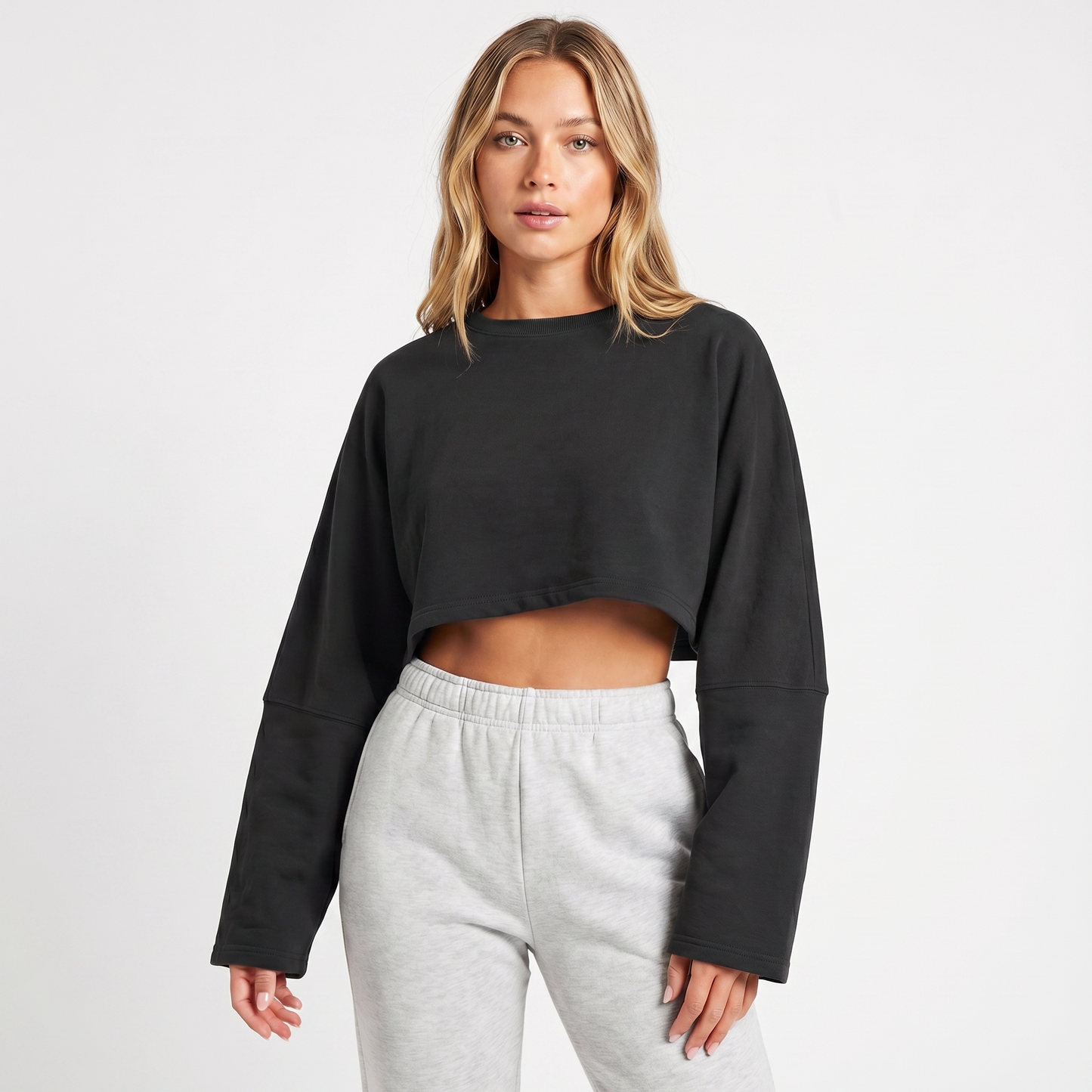 Women's Oversized Cropped Crew Neck Sweatshirt Loungewear Top