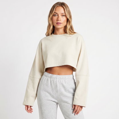 Women's Oversized Cropped Crew Neck Sweatshirt Loungewear Top
