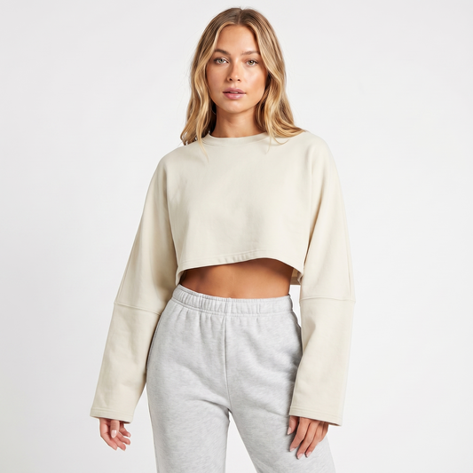 Women's Oversized Cropped Crew Neck Sweatshirt Loungewear Top