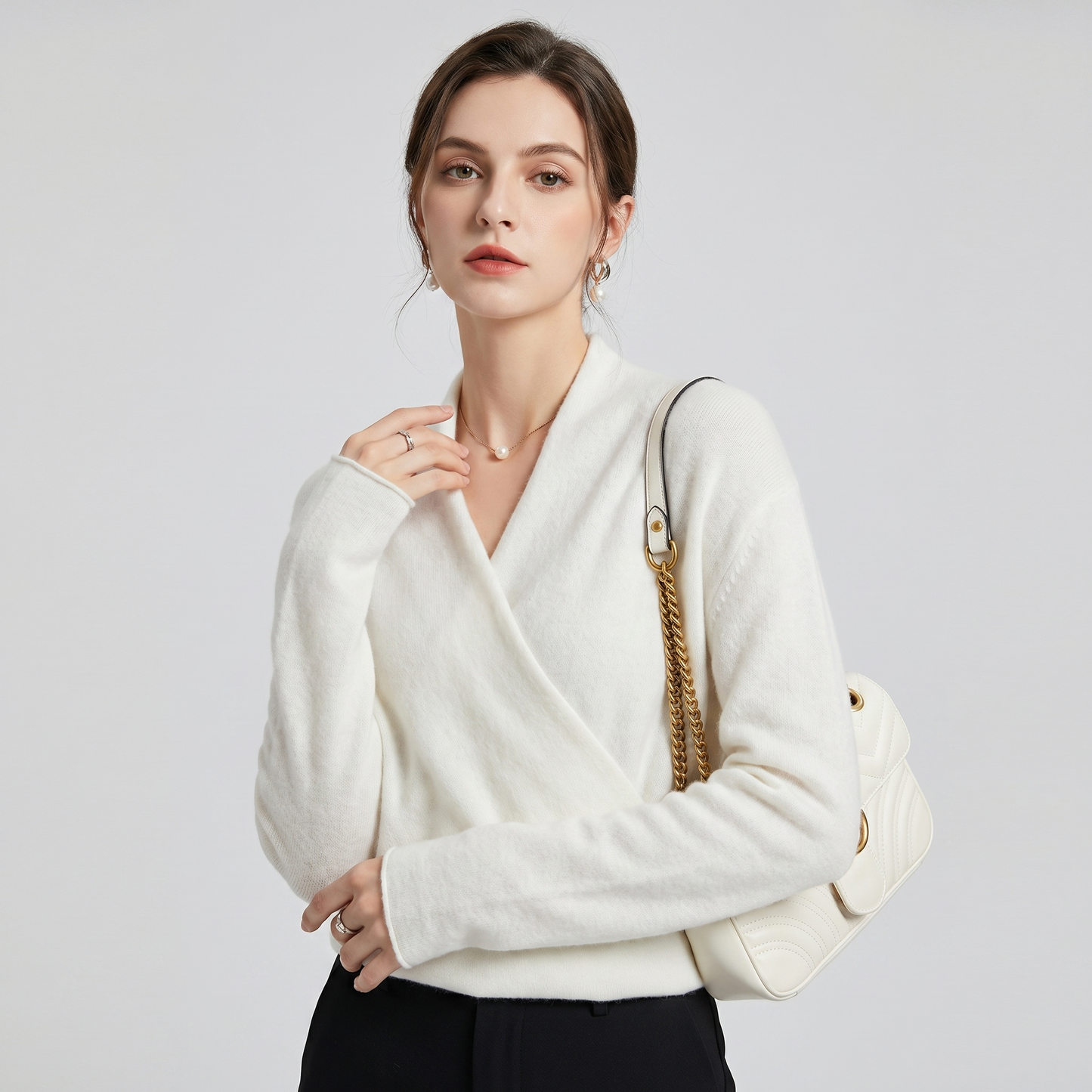 Women's Wool Wrap V-Neck Cross Front Cardigan