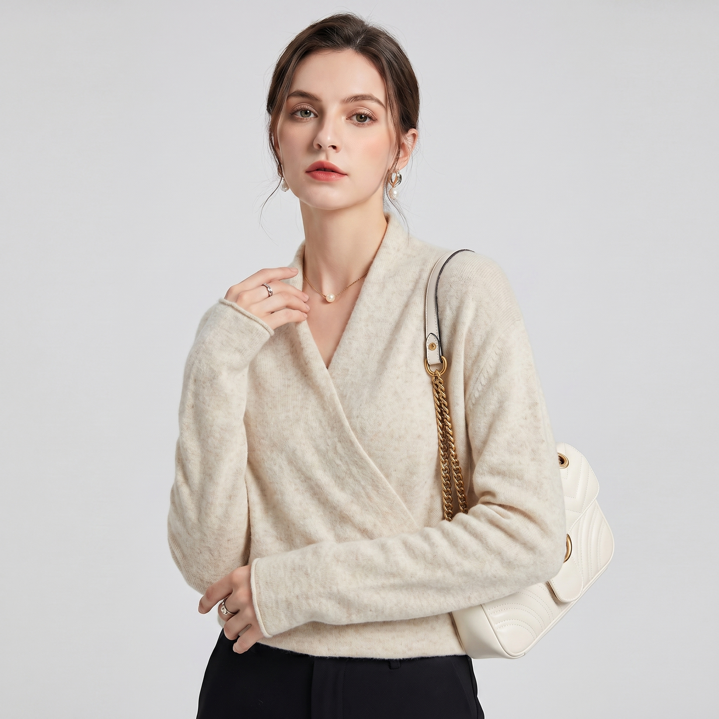Women's Wool Wrap V-Neck Cross Front Cardigan