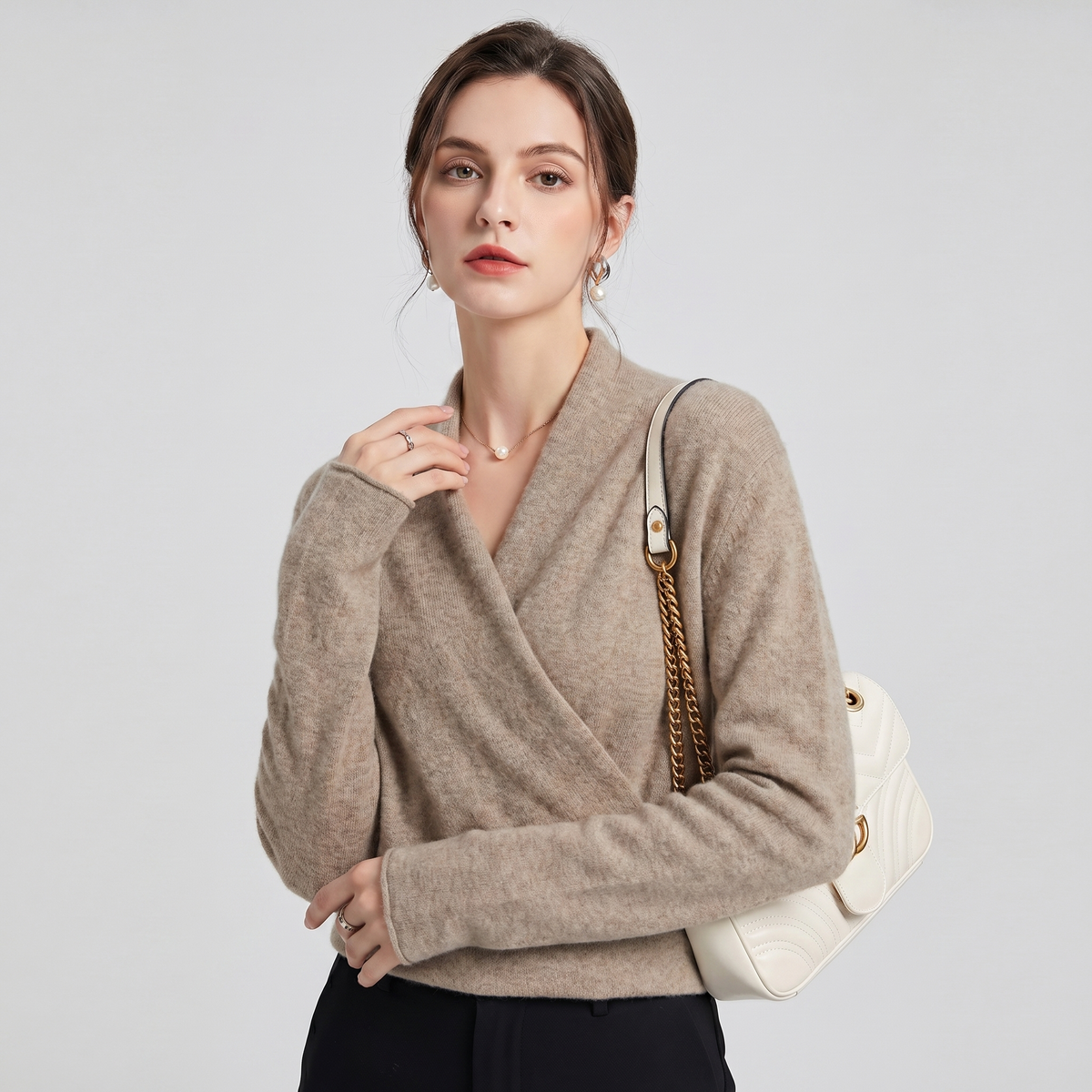 Women's Wool Wrap V-Neck Cross Front Cardigan