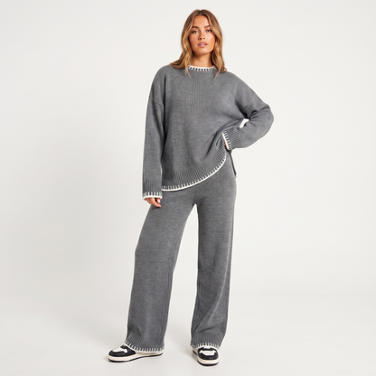 Women's Knit Two-Piece Set – Oversized Sweater & Wide Leg Pants Co-ord