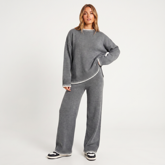 Women's Knit Two-Piece Set – Oversized Sweater & Wide Leg Pants Co-ord