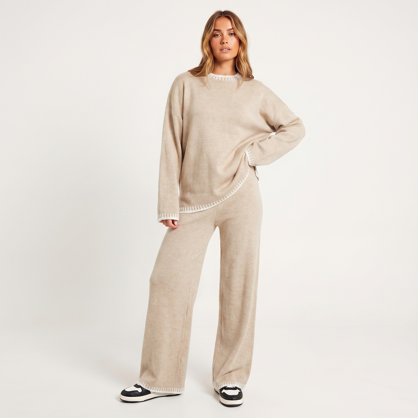 Women's Knit Two-Piece Set – Oversized Sweater & Wide Leg Pants Co-ord