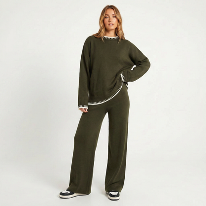 Women's Knit Two-Piece Set – Oversized Sweater & Wide Leg Pants Co-ord