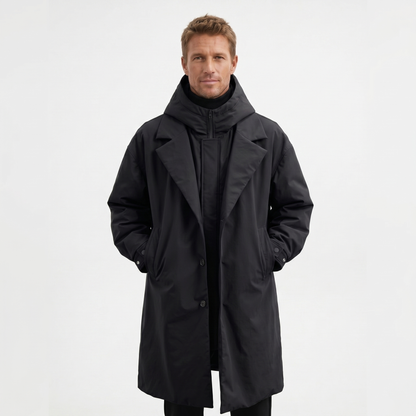Men's Hooded Two-Piece Trench Coat Mid-Length
