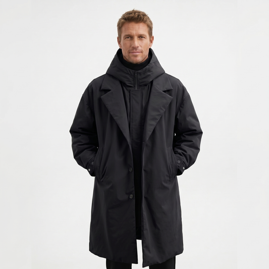 Men's Hooded Two-Piece Trench Coat Mid-Length