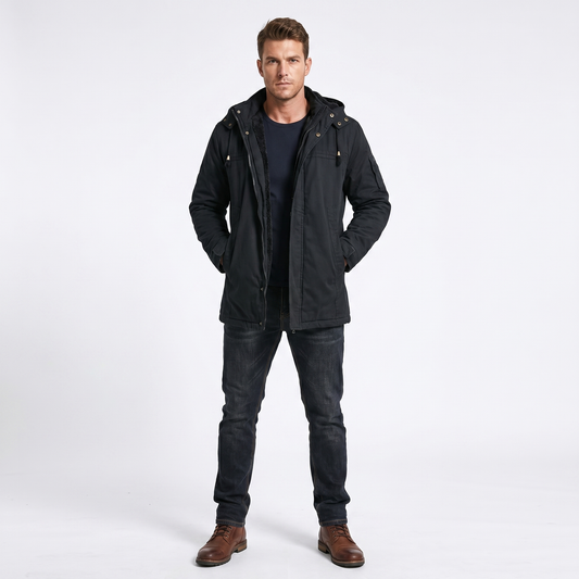 Men's Fleece Lined Hooded Zip Trench Coat – Warm Winter Jacket