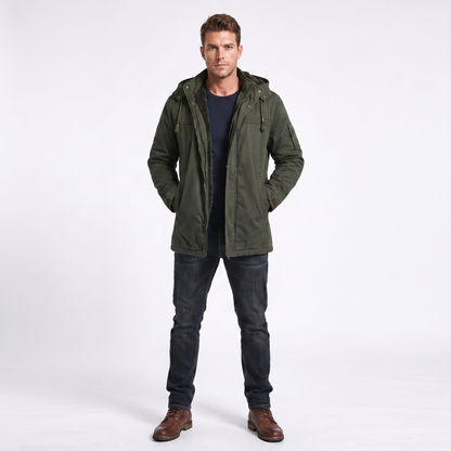 Men's Fleece Lined Hooded Zip Trench Coat – Warm Winter Jacket