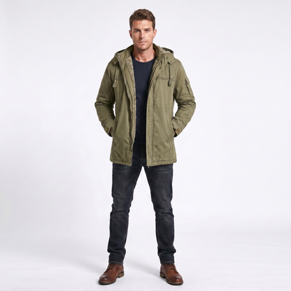 Men's Fleece Lined Hooded Zip Trench Coat – Warm Winter Jacket