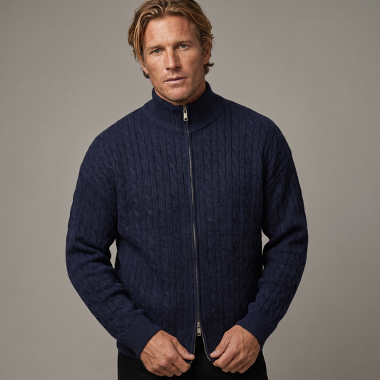 Men's Cable Knit Full Zip Winter Cardigan