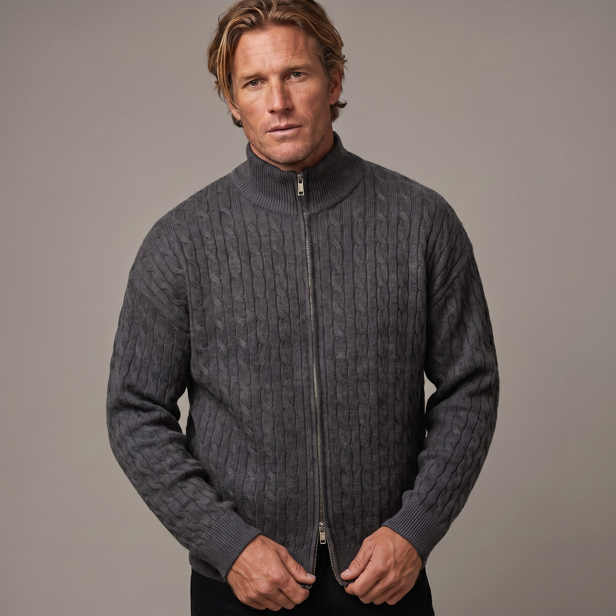 Men's Cable Knit Full Zip Winter Cardigan