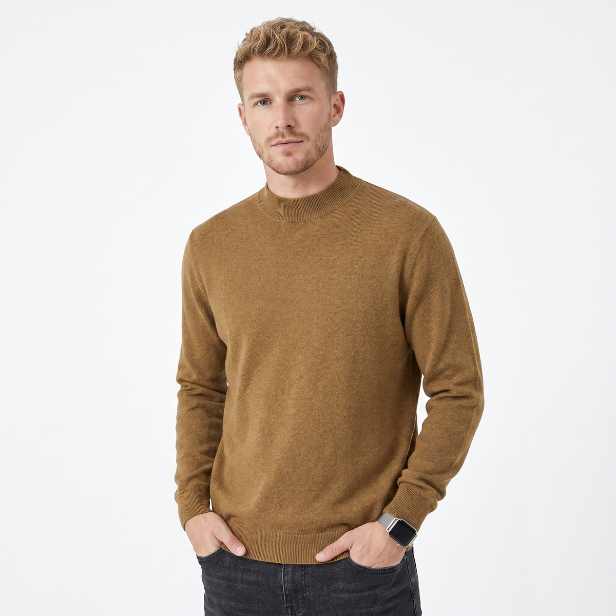 Men's Mockneck Wool Sweater – Slim Fit Casual Knit Jumper