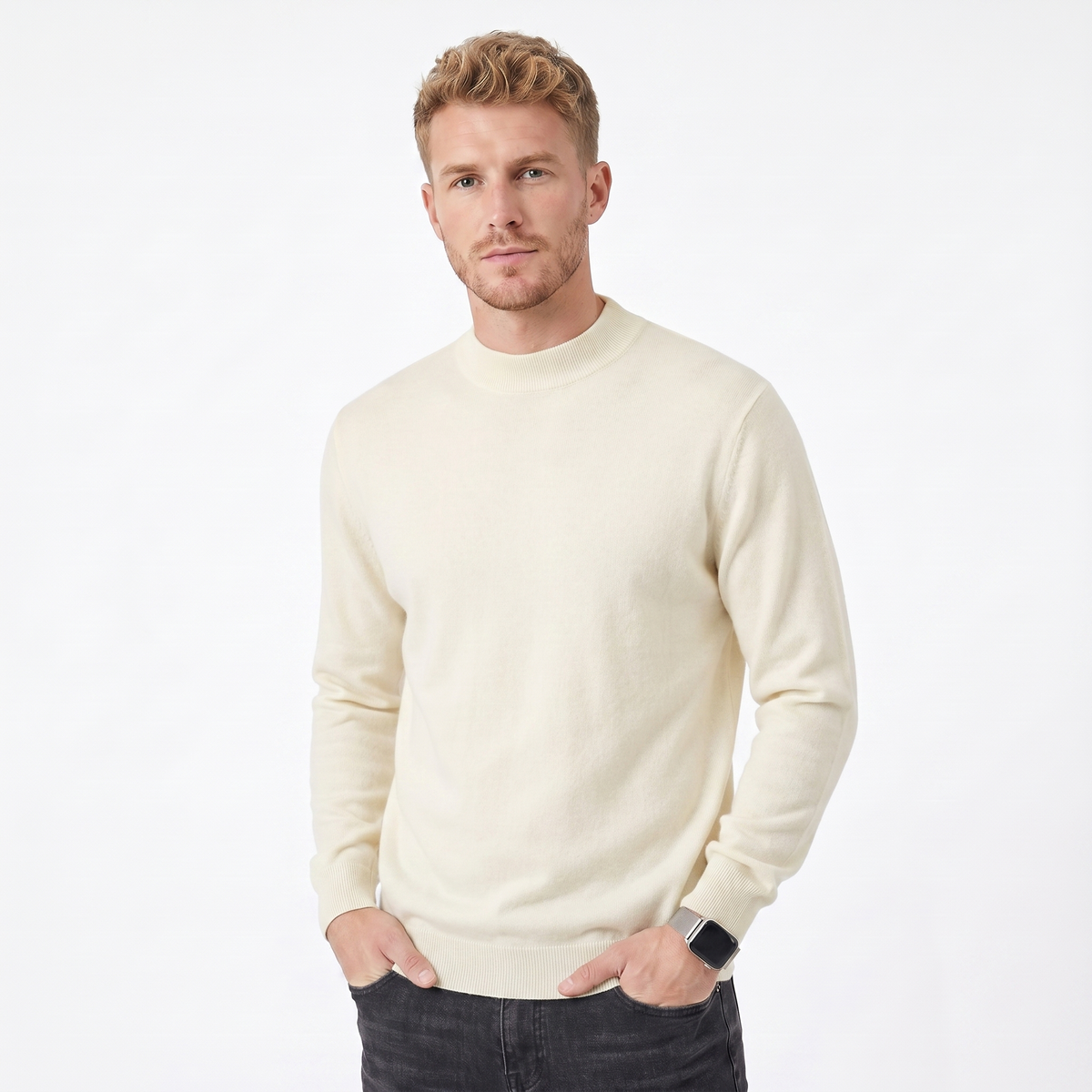 Men's Mockneck Wool Sweater – Slim Fit Casual Knit Jumper