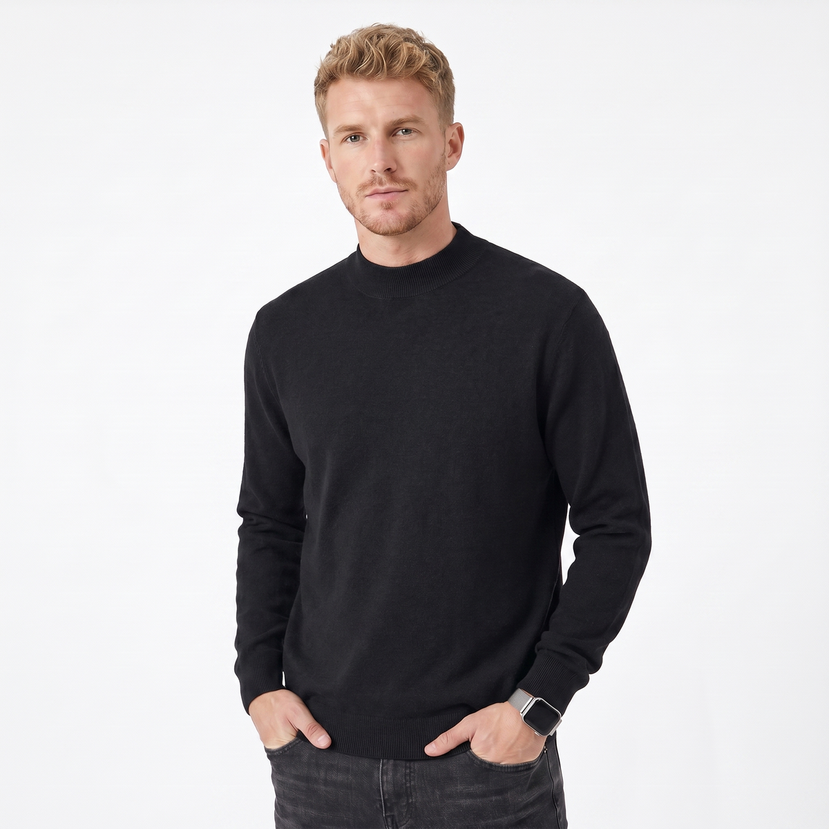 Men's Mockneck Wool Sweater – Slim Fit Casual Knit Jumper