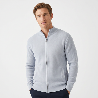 Men's Textured Knit Full Zip Jacket - Casual Winter Cardigan