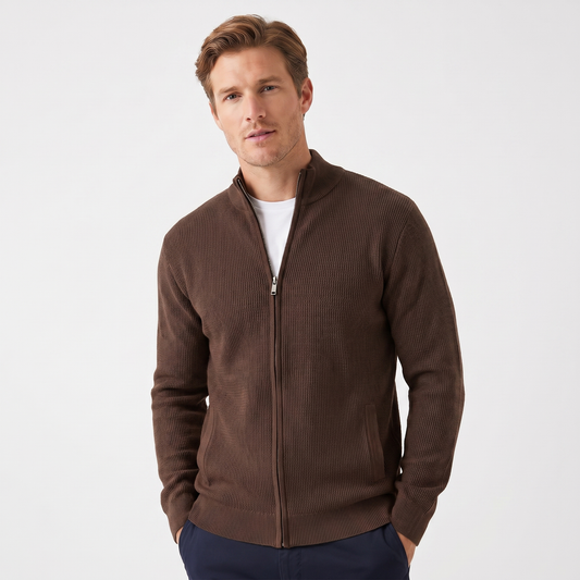 Men's Textured Knit Full Zip Jacket - Casual Winter Cardigan