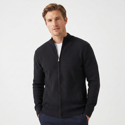 Men's Textured Knit Full Zip Jacket - Casual Winter Cardigan