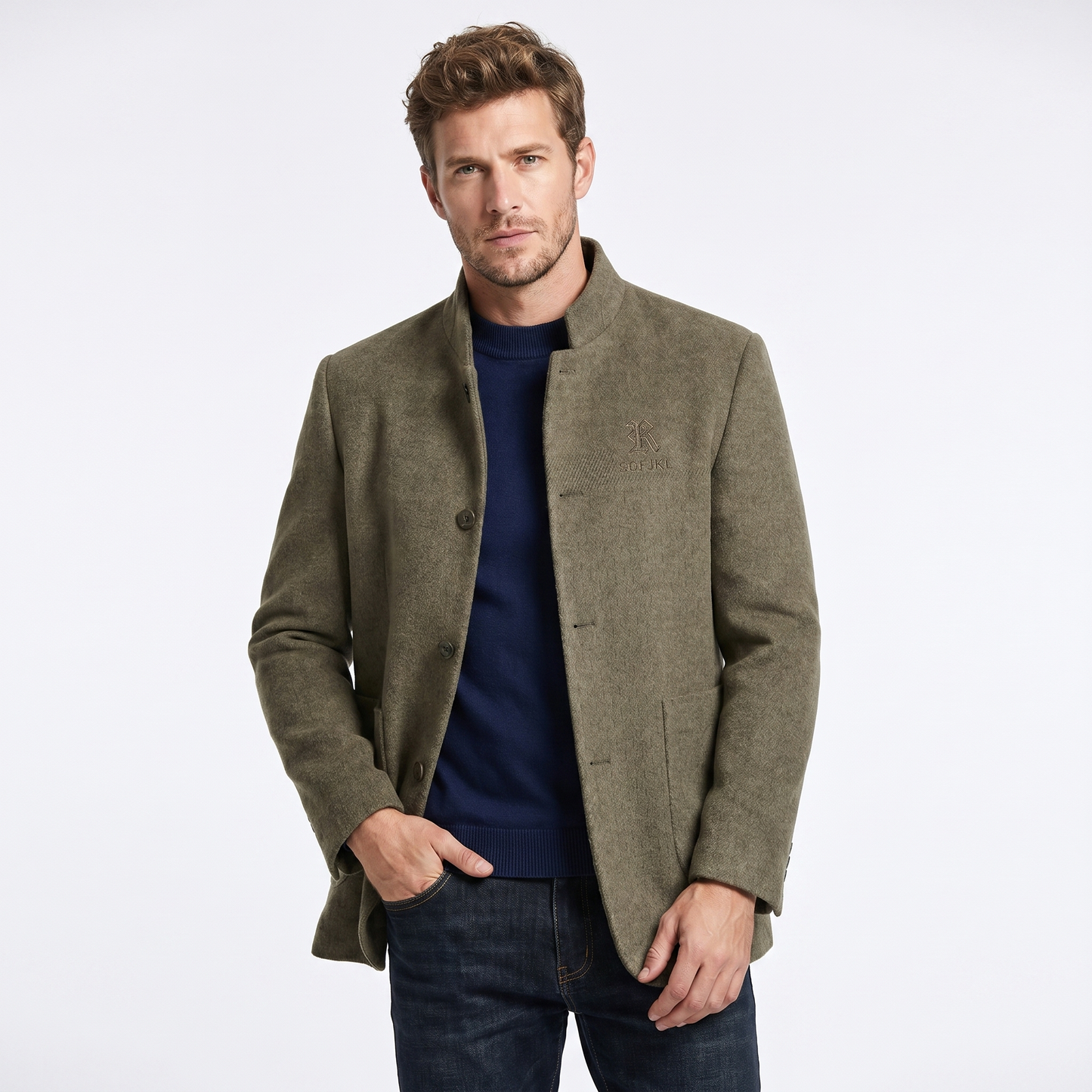Men's Stand Collar Premium Wool Business Jacket