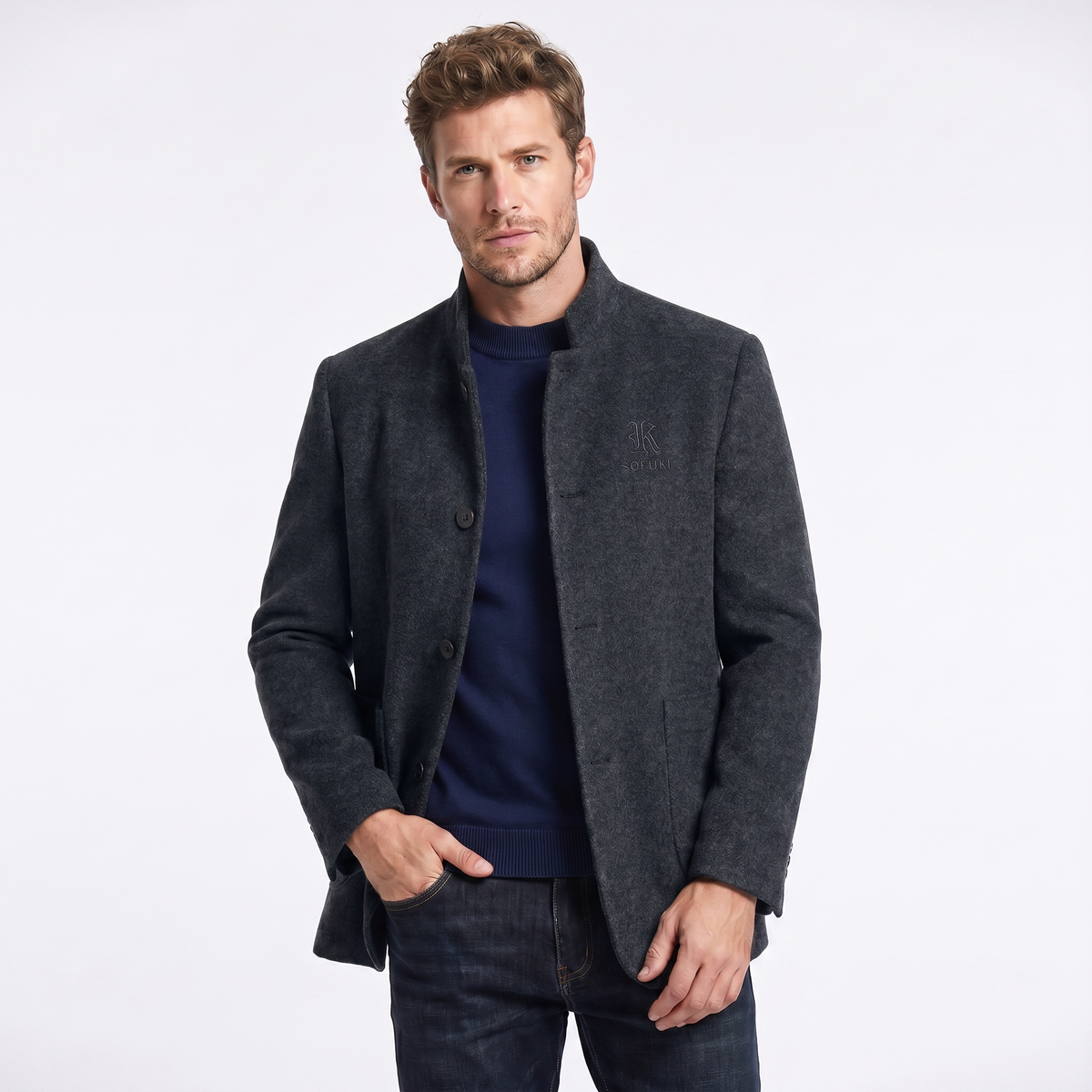 Men's Stand Collar Premium Wool Business Jacket