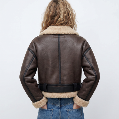 Women's Luxury Double-Sided Shearling Warm Bomber Jacket