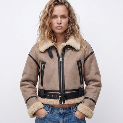 Women's Luxury Double-Sided Shearling Warm Bomber Jacket
