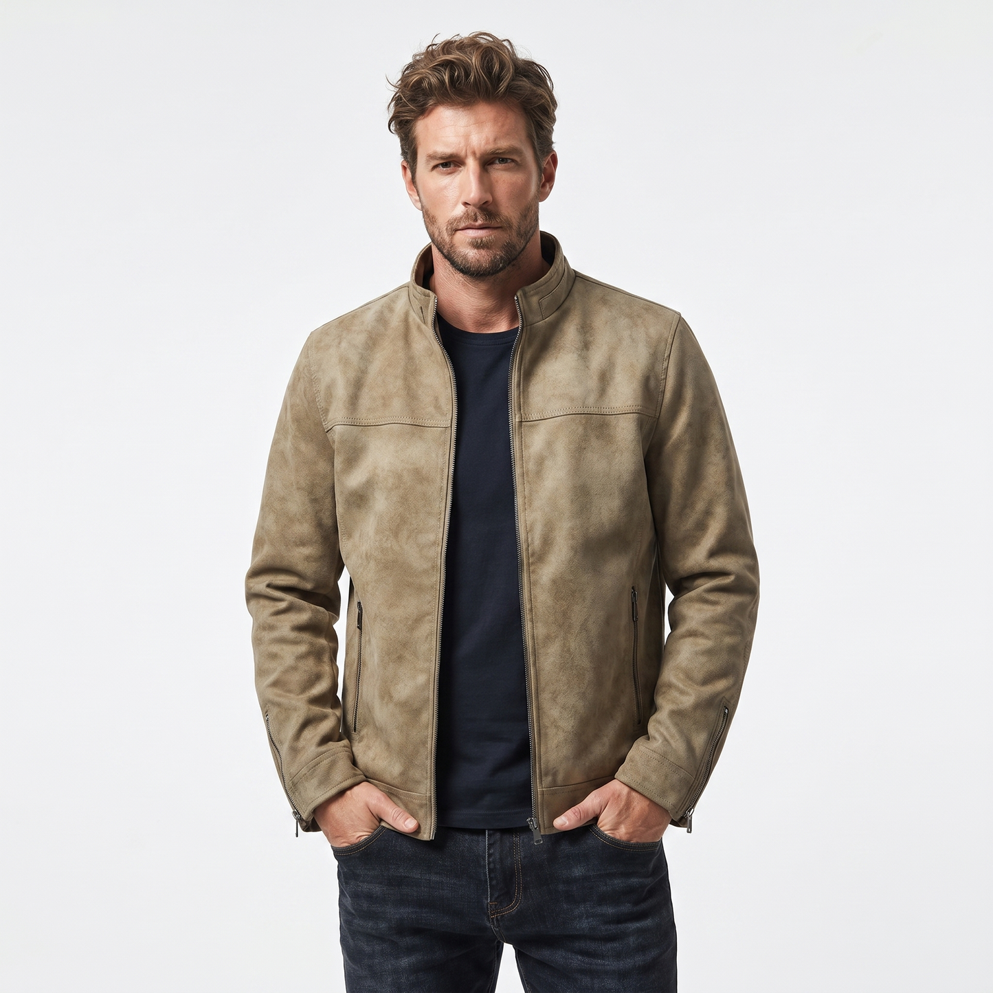Men's Vintage Distressed Leather Bomber Jacket