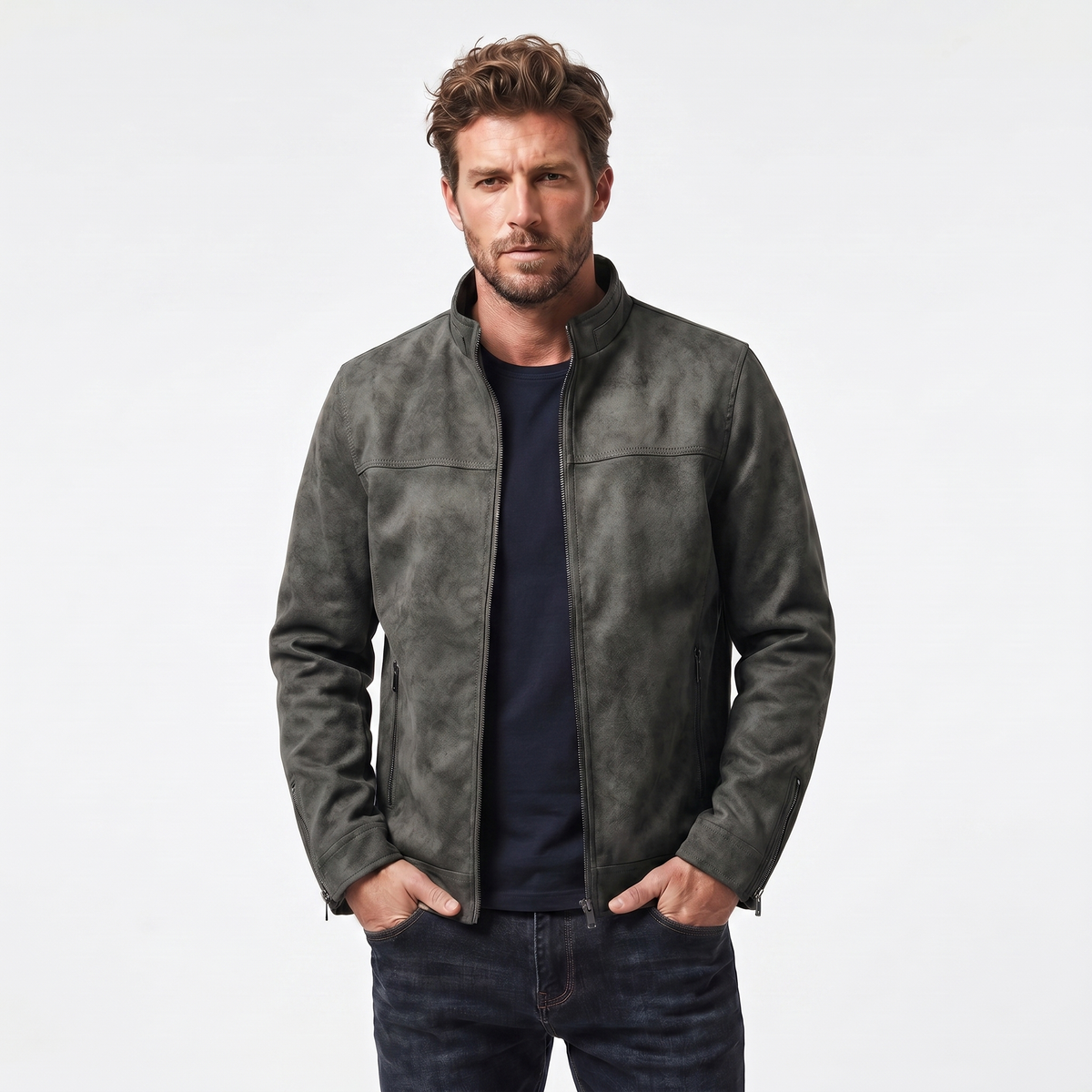 Men's Vintage Distressed Leather Bomber Jacket