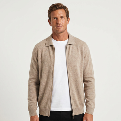 Men's Polo Collar Wool Zip-Up Cardigan