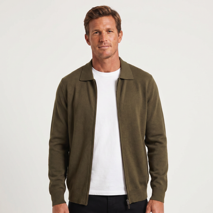Men's Polo Collar Wool Zip-Up Cardigan
