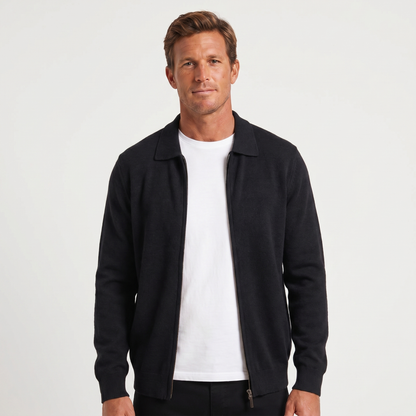 Men's Polo Collar Wool Zip-Up Cardigan