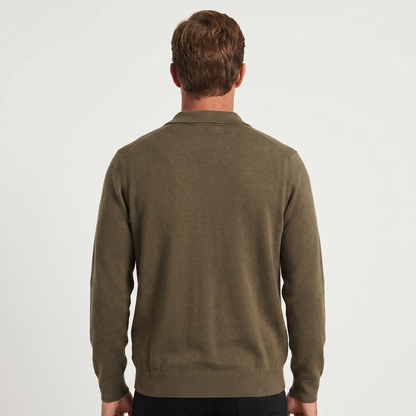 Men's Polo Collar Wool Zip-Up Cardigan