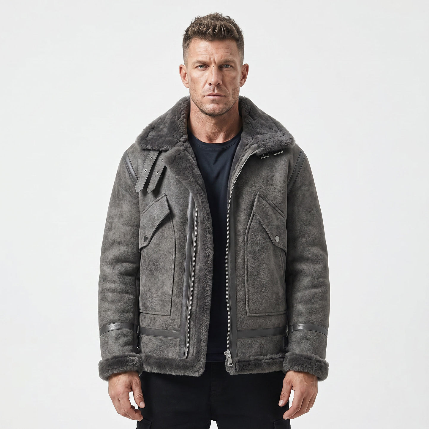 Men's Shearling Lined Leather & Fur Integrated Jacket