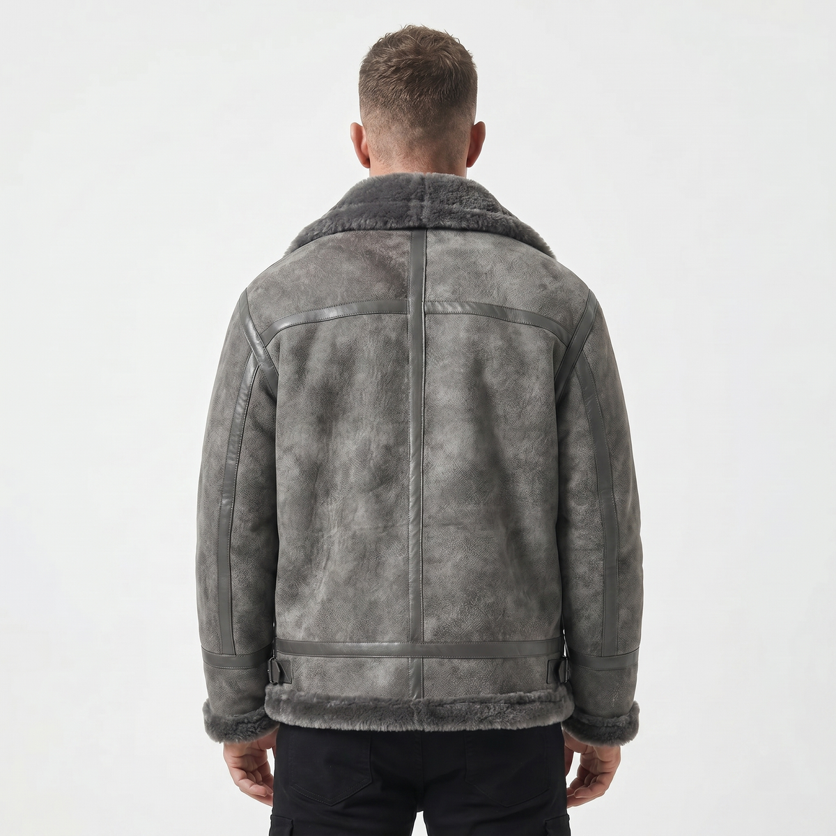 Men's Shearling Lined Leather & Fur Integrated Jacket