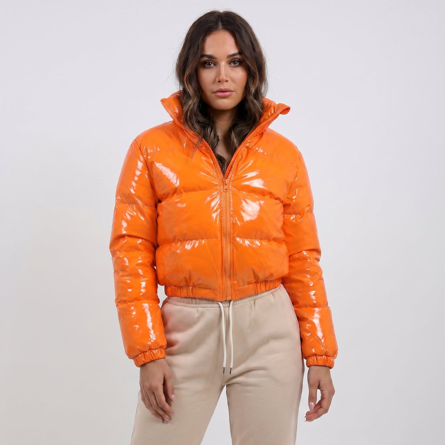Women's Glossy Cropped Puffer Jacket
