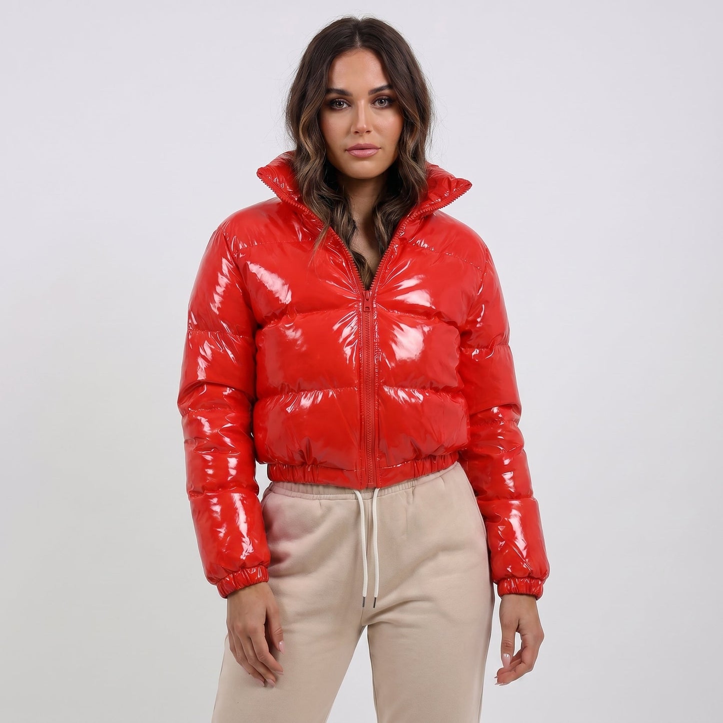 Women's Glossy Cropped Puffer Jacket