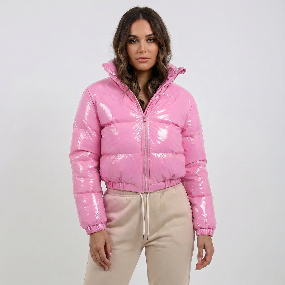 Women's Glossy Cropped Puffer Jacket
