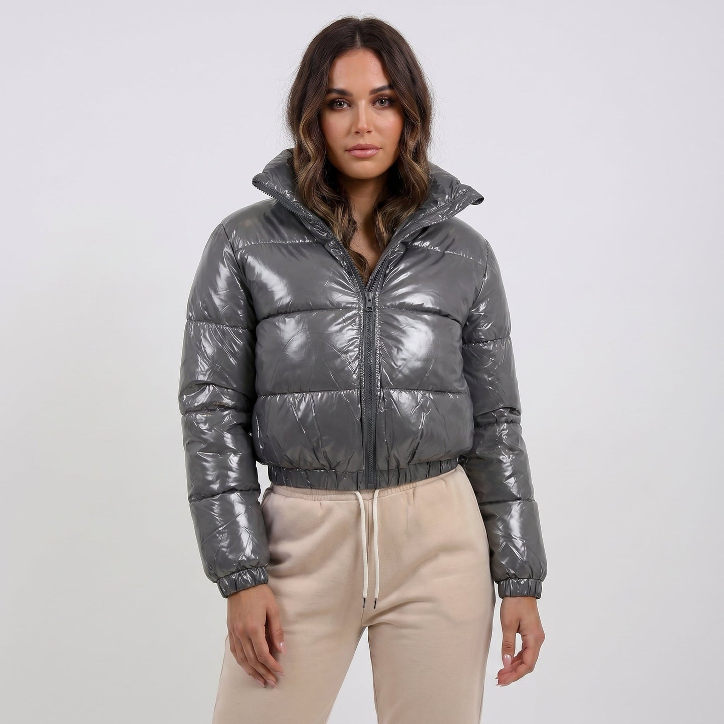 Women's Glossy Cropped Puffer Jacket