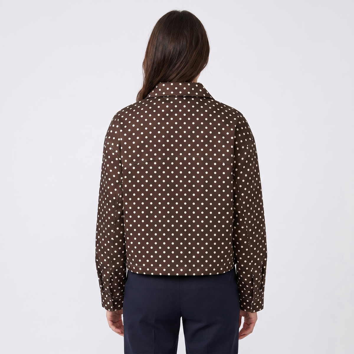 Women's Polka Dot Cropped Zip Up Jacket