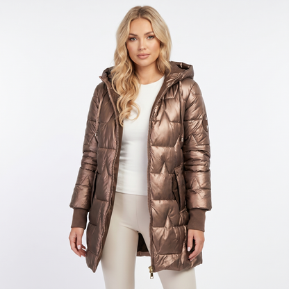 Womens Longline Puffer Jacket – Hooded Quilted Zip Up