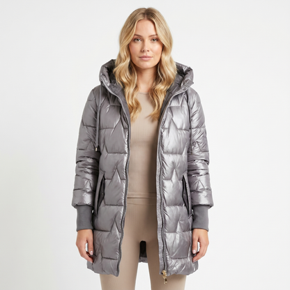 Womens Longline Puffer Jacket – Hooded Quilted Zip Up