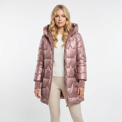 Womens Longline Puffer Jacket – Hooded Quilted Zip Up