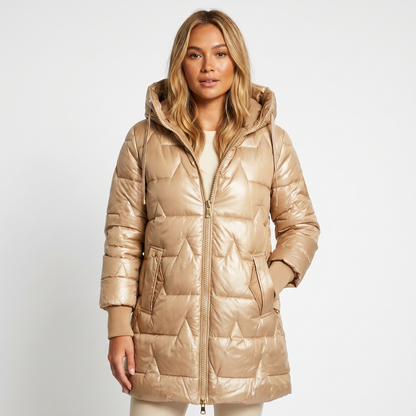 Womens Longline Puffer Jacket – Hooded Quilted Zip Up