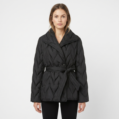 Oversized Quilted Jacket – Belted Shawl Collar